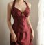 Vintage Burgundy Halter Neck Mermaid Satin Long Classy Prom Dress