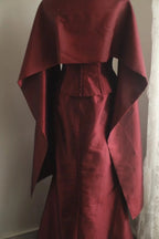Vintage Burgundy Halter Neck Mermaid Satin Long Classy Prom Dress