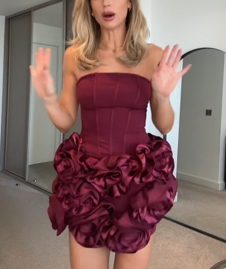 Vintage Burgundy Satin Pleated Mini Homecoming Dress Cocktail Dress