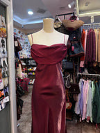 Vintage Burgundy Spaghetti Strap Halter Neck Satin Long Classy Prom Dress