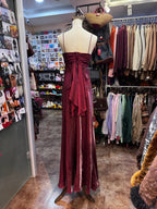 Vintage Burgundy Spaghetti Strap Halter Neck Satin Long Classy Prom Dress