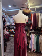 Vintage Burgundy Spaghetti Strap Halter Neck Satin Long Classy Prom Dress