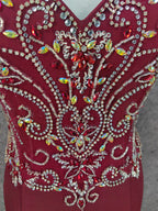 Vintage Burgundy Spaghetti Strap V-Neck Beaded Chiffon Long Classy Prom Dress