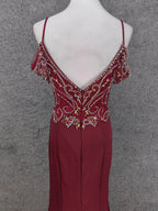 Vintage Burgundy Spaghetti Strap V-Neck Beaded Chiffon Long Classy Prom Dress