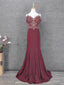 Vintage Burgundy Spaghetti Strap V-Neck Beaded Chiffon Long Classy Prom Dress