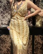 Vintage Champagne Gold Mermaid V-Neck Sequined Classy Prom Dress