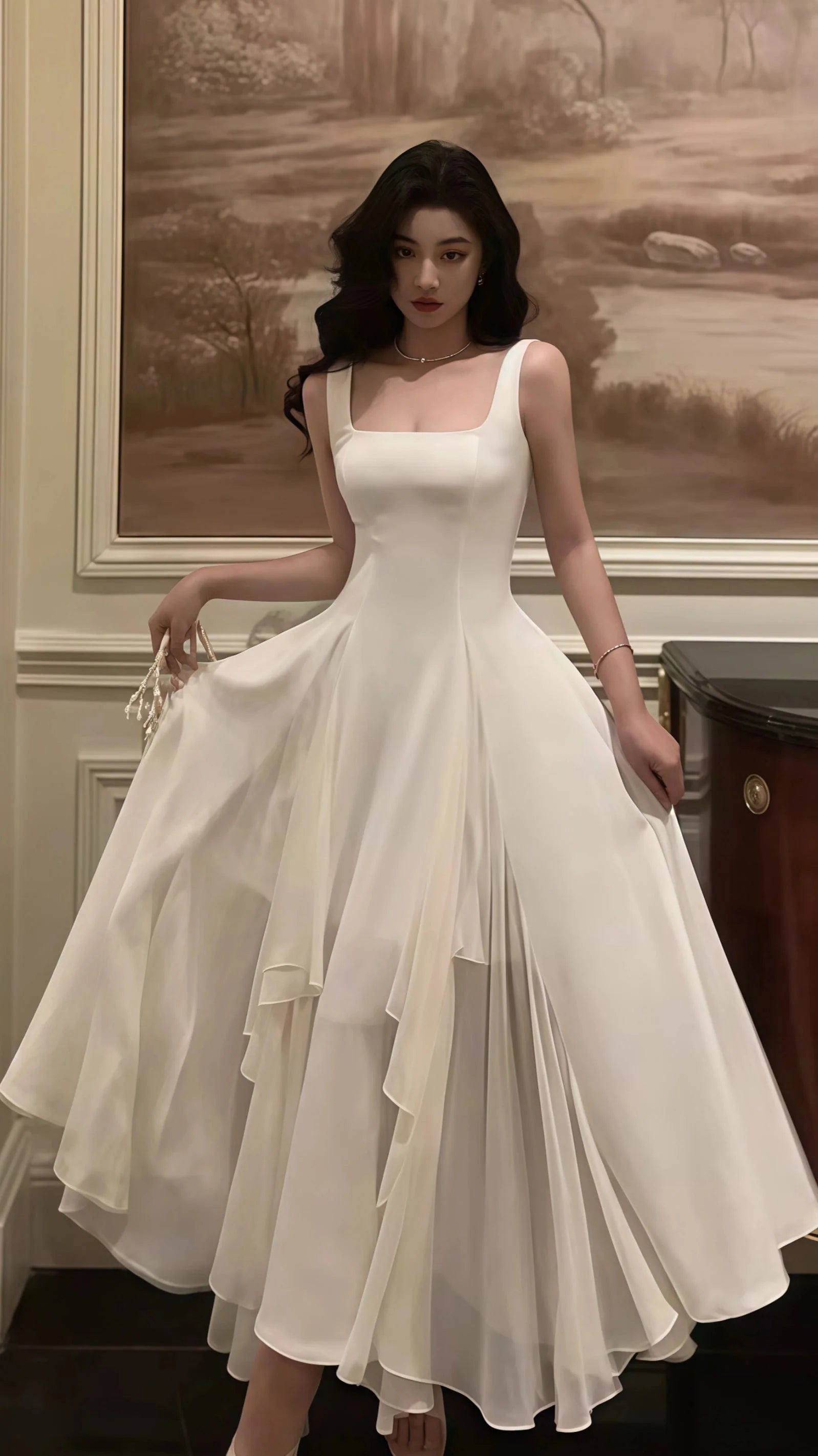 Vintage & Classic Ivory Chiffon Classy Evening Classy Prom Dress