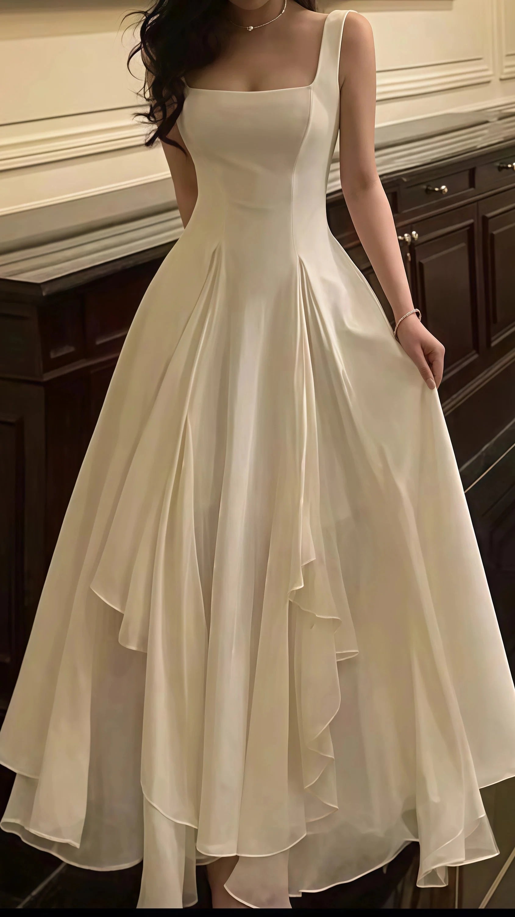 Vintage & Classic Ivory Chiffon Classy Evening Classy Prom Dress