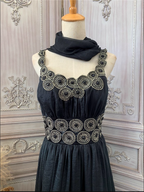 Vintage Court Black Embroidery Circular Pattern Black Diamond Chiffon Long Classy Prom Dress