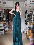 Vintage Court Dark Green V-Neck Ruffled Long Classy Prom Dress