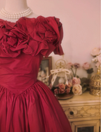 Vintage Court Red Bow Off-The-Shoulder Satin Ball Gown Prom Dress