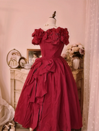 Vintage Court Red Bow Off-The-Shoulder Satin Ball Gown Prom Dress
