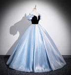 Vintage Court Blue Off-Shoulder Bow Velvet Satin Long Ball Gown Prom Dress Sweet 16 Dress