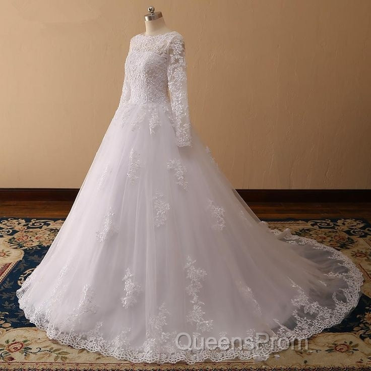 Vintage Custom Long Sleeves Lace Wedding Dress Cheap Appliques
