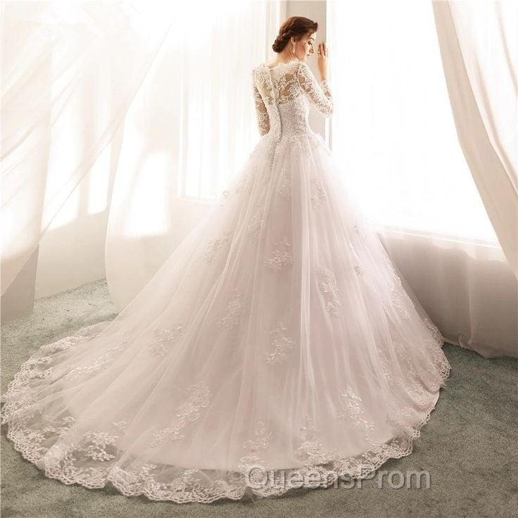 Vintage Custom Long Sleeves Lace Wedding Dress Cheap Appliques