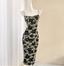 Vintage Dark Green Base Black Rose Printed Slim-Fit Spaghetti Strap Satin Classy Prom Dress