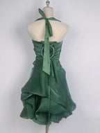 Vintage Dark Green Halter Neck Floral Mini Homecoming Dress