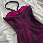 Vintage Dark Purple Halter-Neck Beaded Ruffled Charming Classy Prom Dress Classy Evening Dress Party Dress