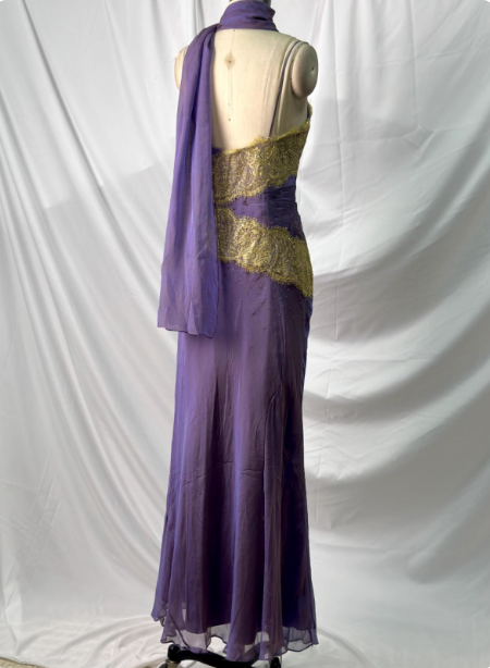 Vintage Deep Purple Gold Lace Thin Strap V-Neck Chiffon Long Classy Prom Dress Secondary image
