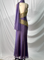 Vintage Deep Purple Gold Lace Thin Strap V-Neck Chiffon Long Classy Prom Dress