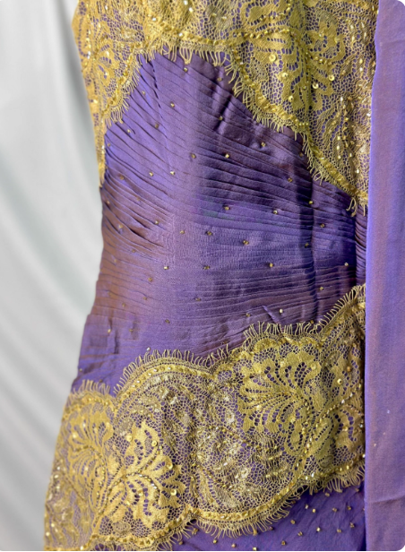 Vintage Deep Purple Gold Lace Thin Strap V-Neck Chiffon Long Classy Prom Dress
