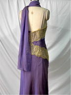 Vintage Deep Purple Gold Lace Thin Strap V-Neck Chiffon Long Classy Prom Dress
