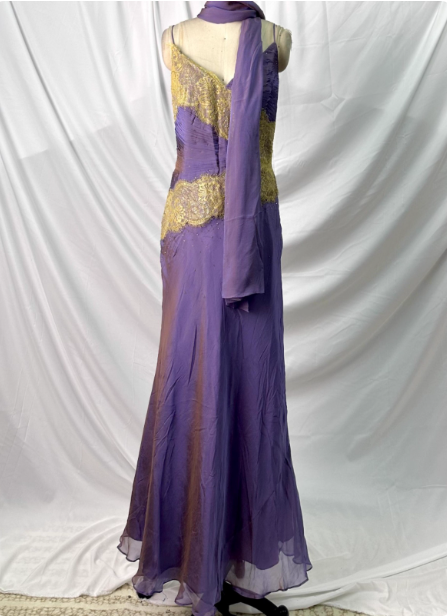 Vintage Deep Purple Gold Lace Thin Strap V-Neck Chiffon Long Classy Prom Dress Main image