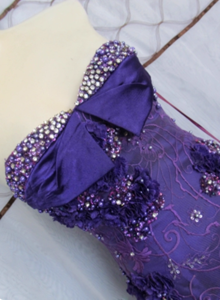 Vintage Deep Purple Mermaid Strapless 3D Floral Beaded Tulle Long Classy Prom Dress Secondary image