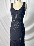 Vintage Elegant Black Mermaid Asymmetrical Hem Beaded Chiffon Long Classy Prom Dress