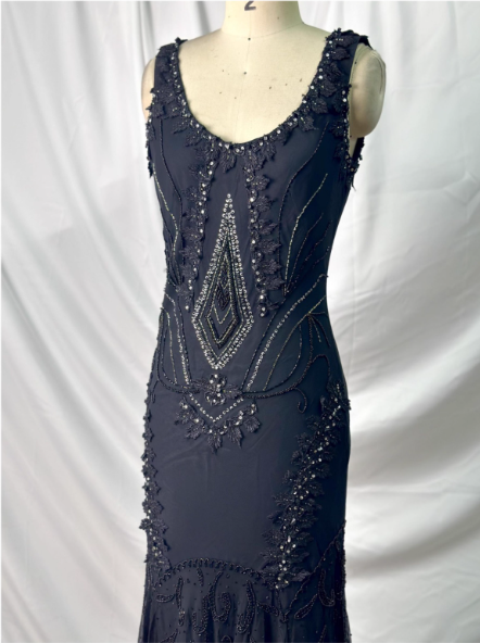 Vintage Elegant Black Mermaid Asymmetrical Hem Beaded Chiffon Long Classy Prom Dress