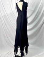 Vintage Elegant Black Mermaid Asymmetrical Hem Beaded Chiffon Long Classy Prom Dress