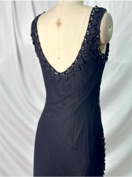 Vintage Elegant Black Mermaid Asymmetrical Hem Beaded Chiffon Long Classy Prom Dress