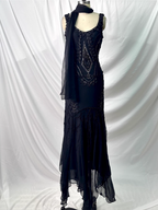 Vintage Elegant Black Mermaid Asymmetrical Hem Beaded Chiffon Long Classy Prom Dress