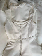 Vintage Elegant Ivory Square Neck Embroidered Satin Train Classy Prom Dress Wedding Dress