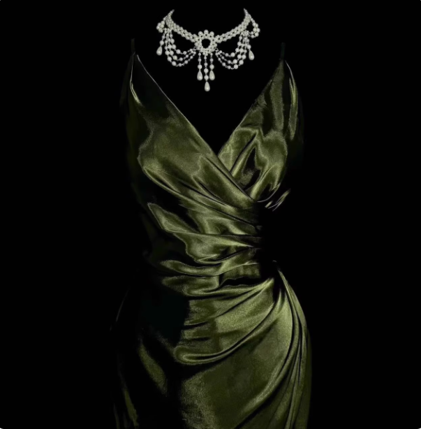 Vintage Emerald Green V-Neck Ruffled Satin Long Classy Prom Dress