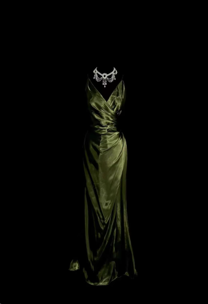 Vintage Emerald Green V-Neck Ruffled Satin Long Classy Prom Dress Main image