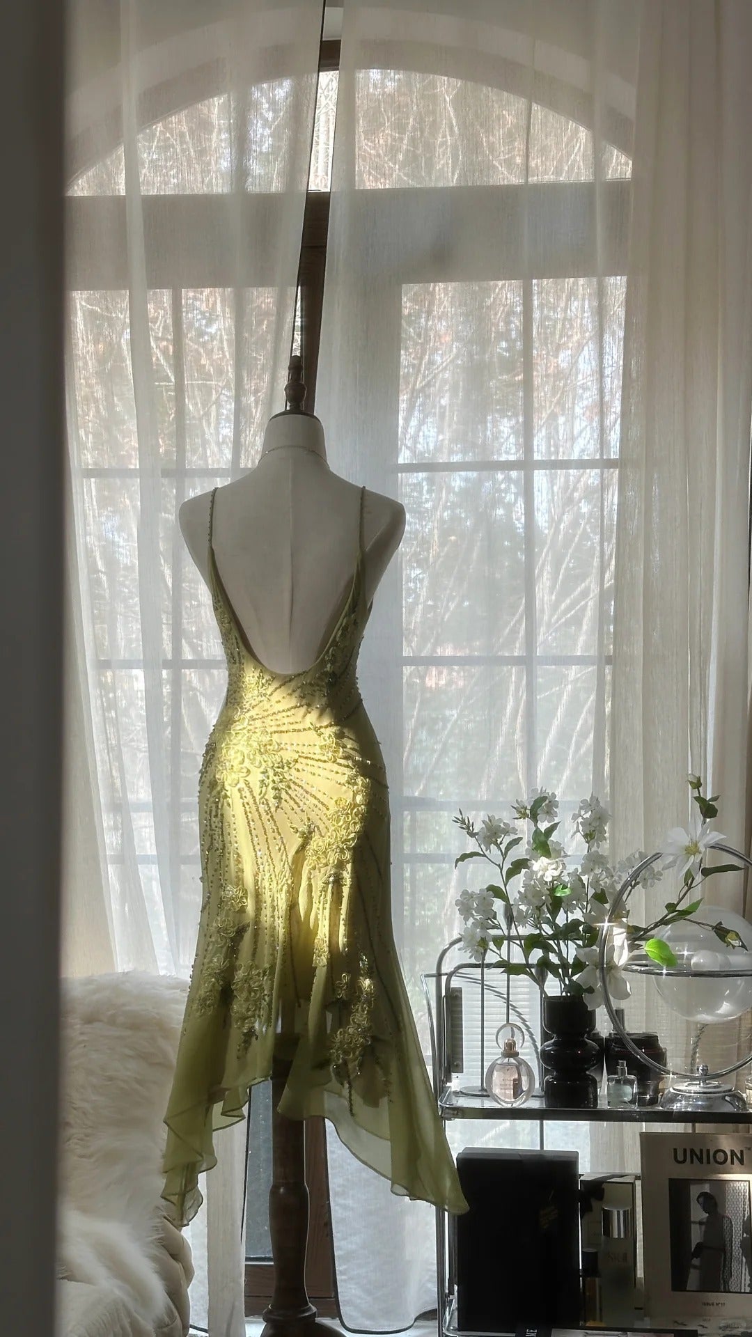 Vintage Classy Evening Dress, Sleeveless Green Party Gowns