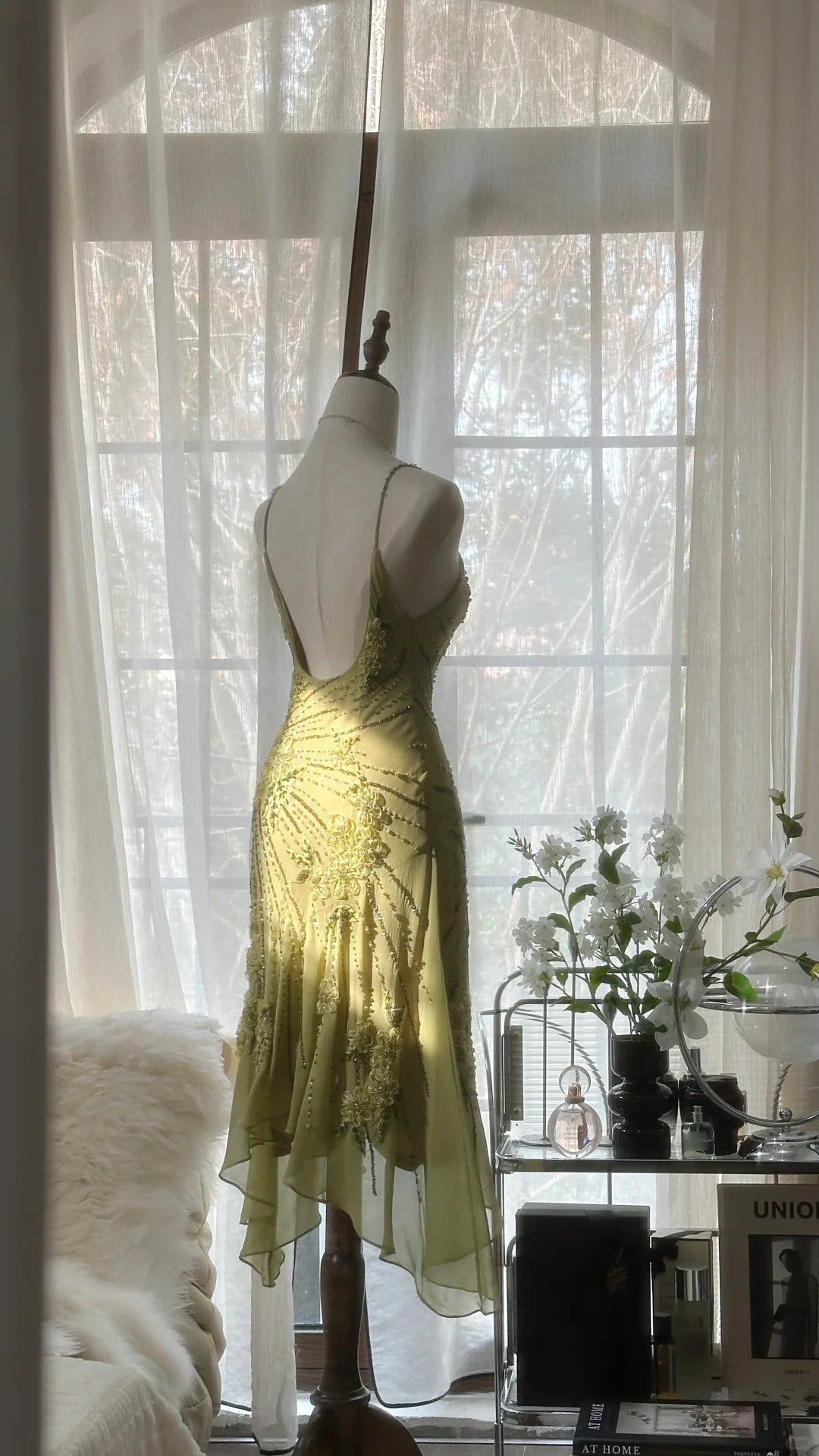 Vintage Classy Evening Dress, Sleeveless Green Party Gowns