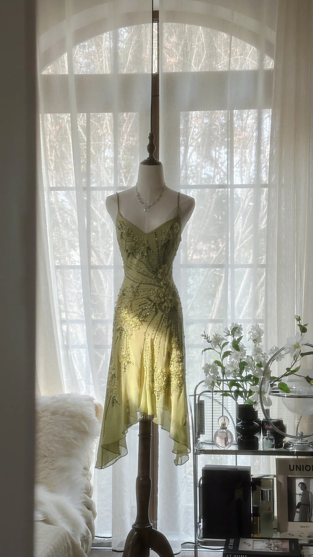 Vintage Classy Evening Dress, Sleeveless Green Party Gowns