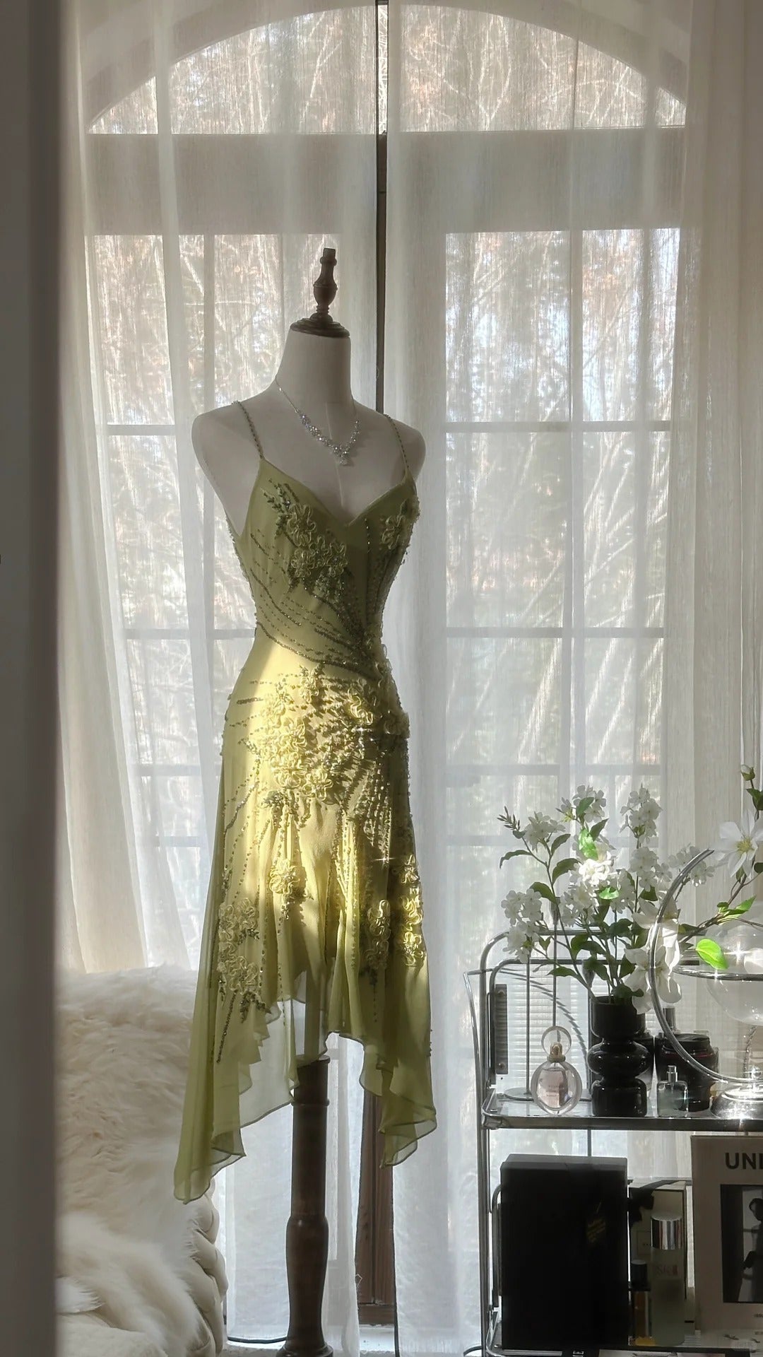 Vintage Classy Evening Dress, Sleeveless Green Party Gowns