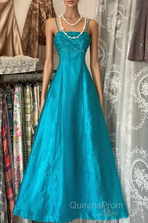 Vintage Fashion A Line Spaghetti Straps Blue Floor Length Evening Dress Evening Prom Dress Main image