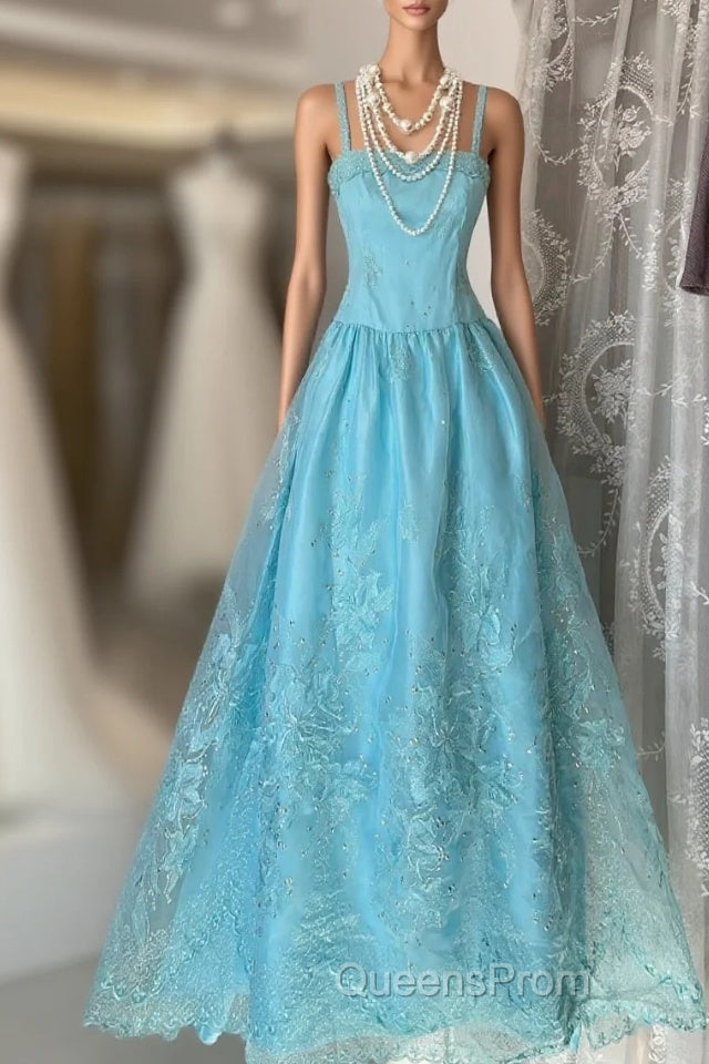 Vintage Fashion A Line Spaghetti Straps Light Blue Floor Length Evening Dress Evening Prom Dress Main image
