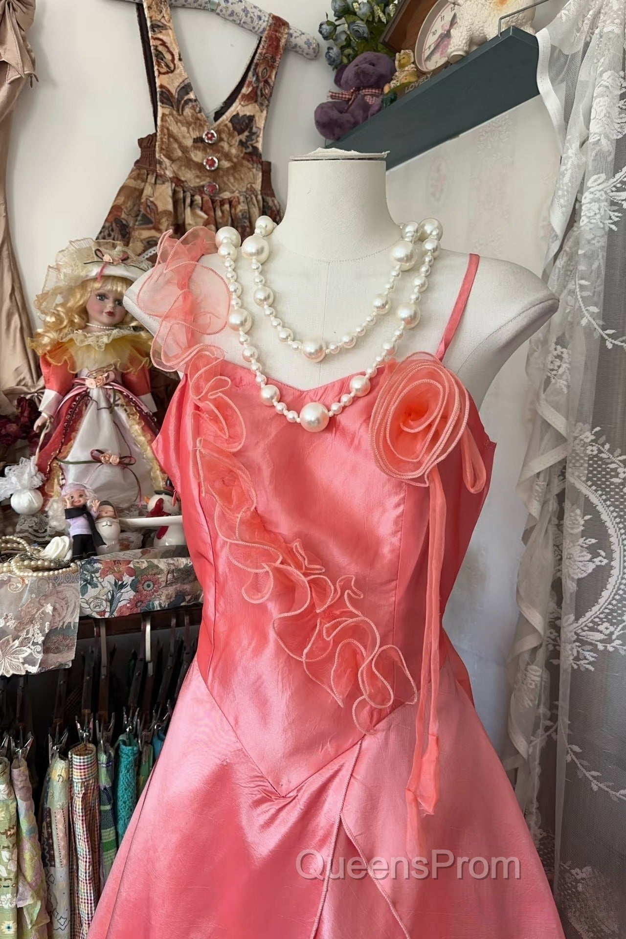 Vintage Fashion A Line Spaghetti Straps Pink Floor Length Evening Dress Evening Prom Dress Secondary image