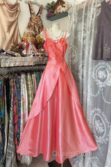Vintage Fashion A Line Spaghetti Straps Pink Floor Length Evening Dress Evening Prom Dress