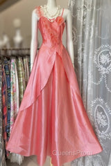 Vintage Fashion A Line Spaghetti Straps Pink Floor Length Evening Dress Evening Prom Dress
