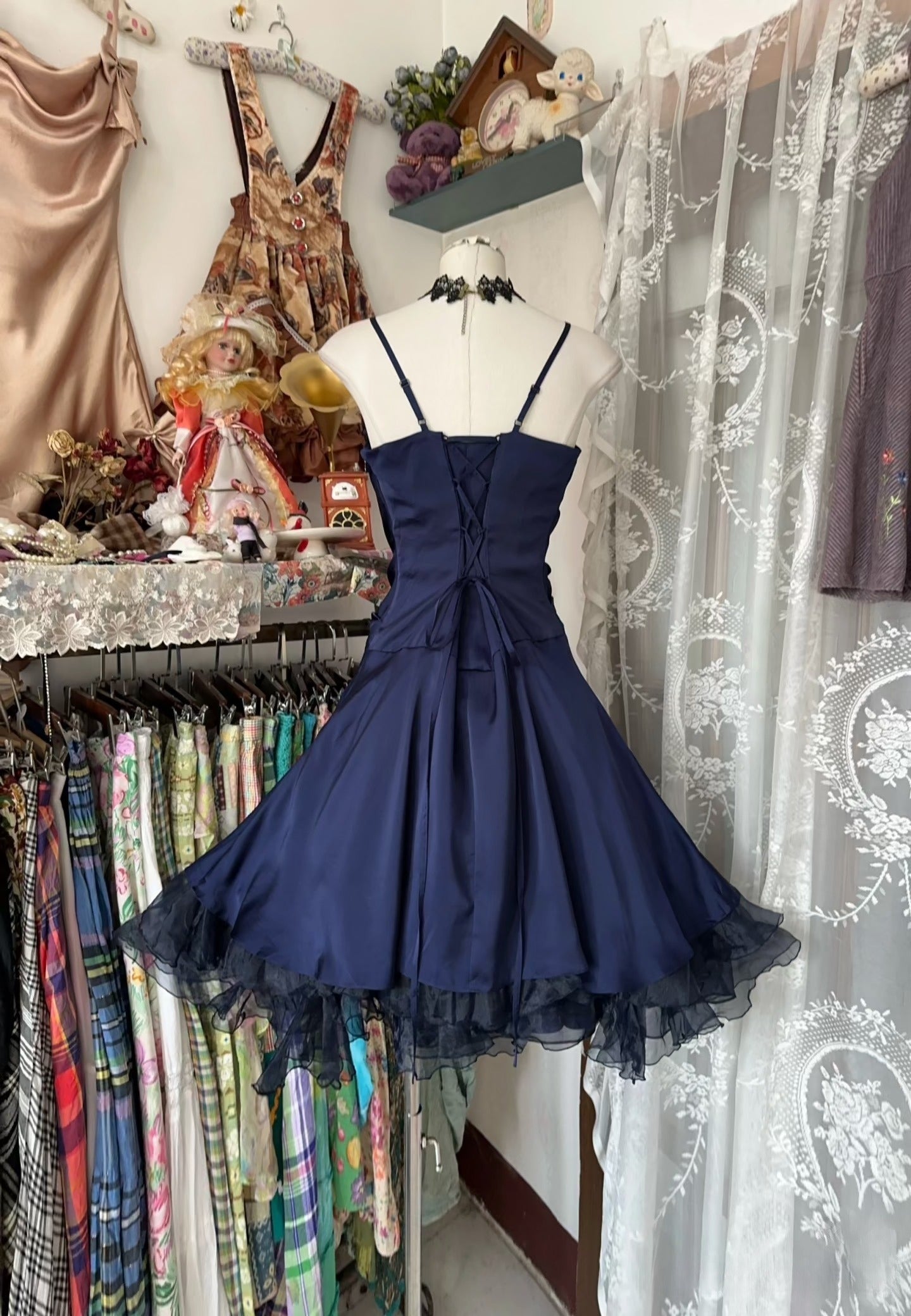 Vintage Fashion Ball Gown Navy Blue Short Length Homecoing Birthday Dress Cocktail Dress Secondary image