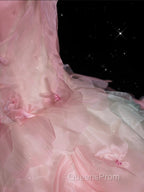 Vintage Fashion Ball Gown Strapless Pink Floral Floor Length Evening Dress Evening Prom Dress