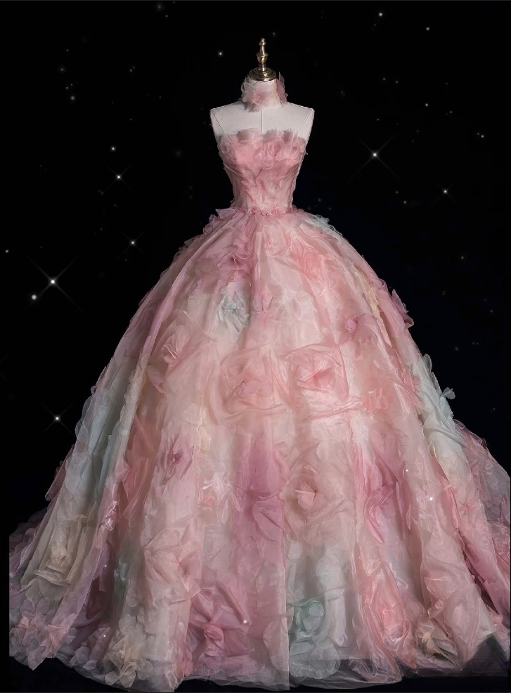 Vintage Fashion Ball Gown Strapless Pink Floral Floor Length Classy Evening Dress Classy Prom Dress Main image