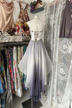 Vintage Fashion High Low Halter Ombre Gray Chiffon Evening Dress Evening Prom Dress