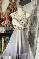 Vintage Fashion High Low Halter Ombre Gray Chiffon Evening Dress Evening Prom Dress